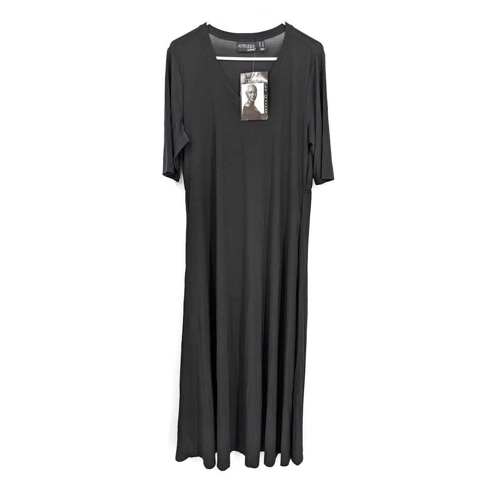 Attitudes by Renee Maxi Dress Black Como Jersey Illusion Waist Womens Large